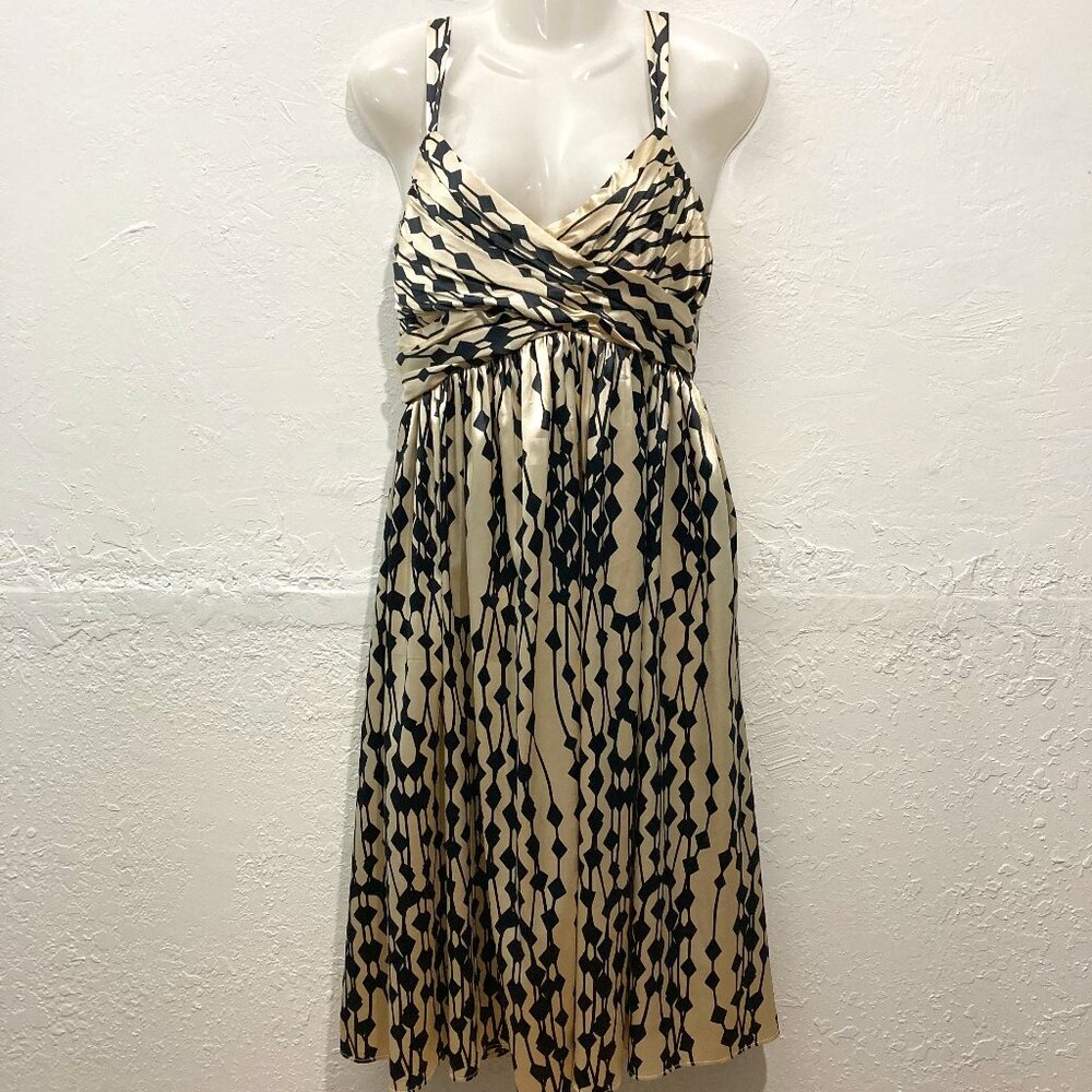 Zara Babydoll Dress Knee Length Ruched Bust Romantic Y2K Satin Black Gold L